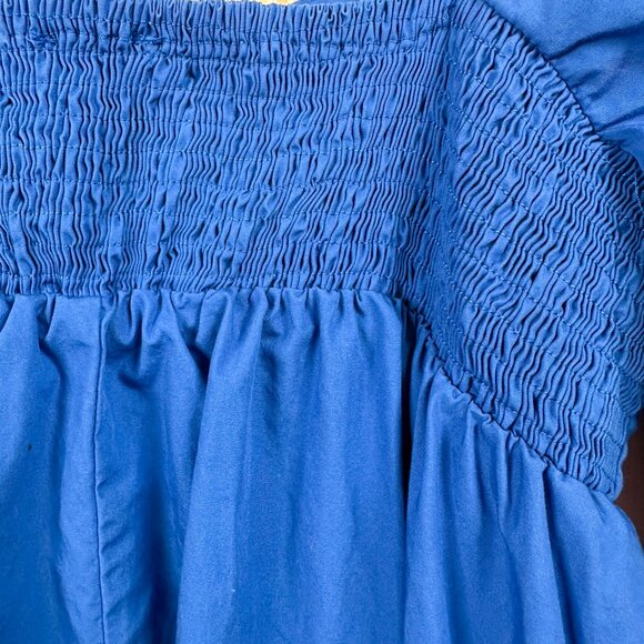 Petal and Pup Lionel Puff Sleeve Mini Dress Women’s L Blue Cotton Smocked - Picture 7 of 8
